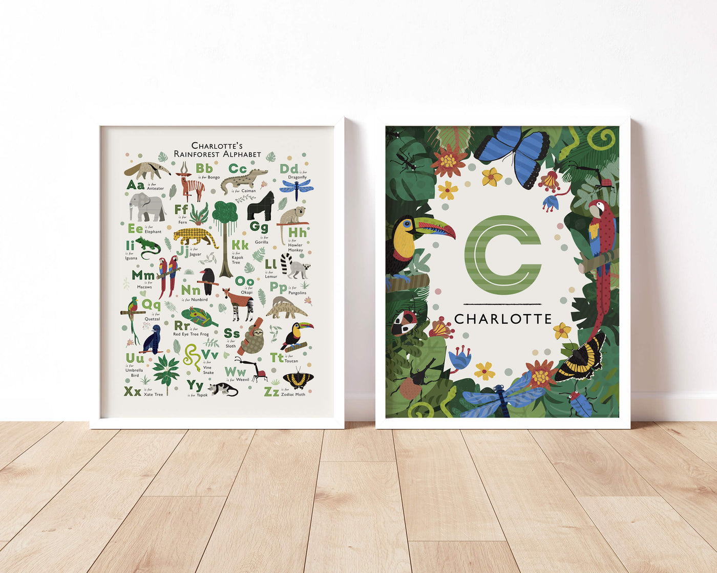 Personalised Jungle Animals Nursery Prints Set - PaperPaintPixels