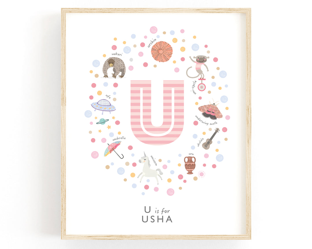 Girls Initial Letter U Print - PaperPaintPixels