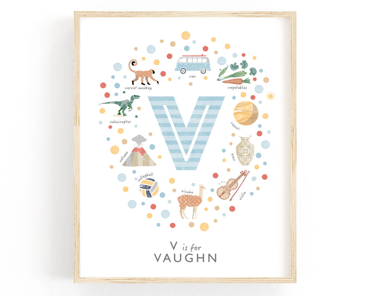 Boys Initial Letter V Print - PaperPaintPixels