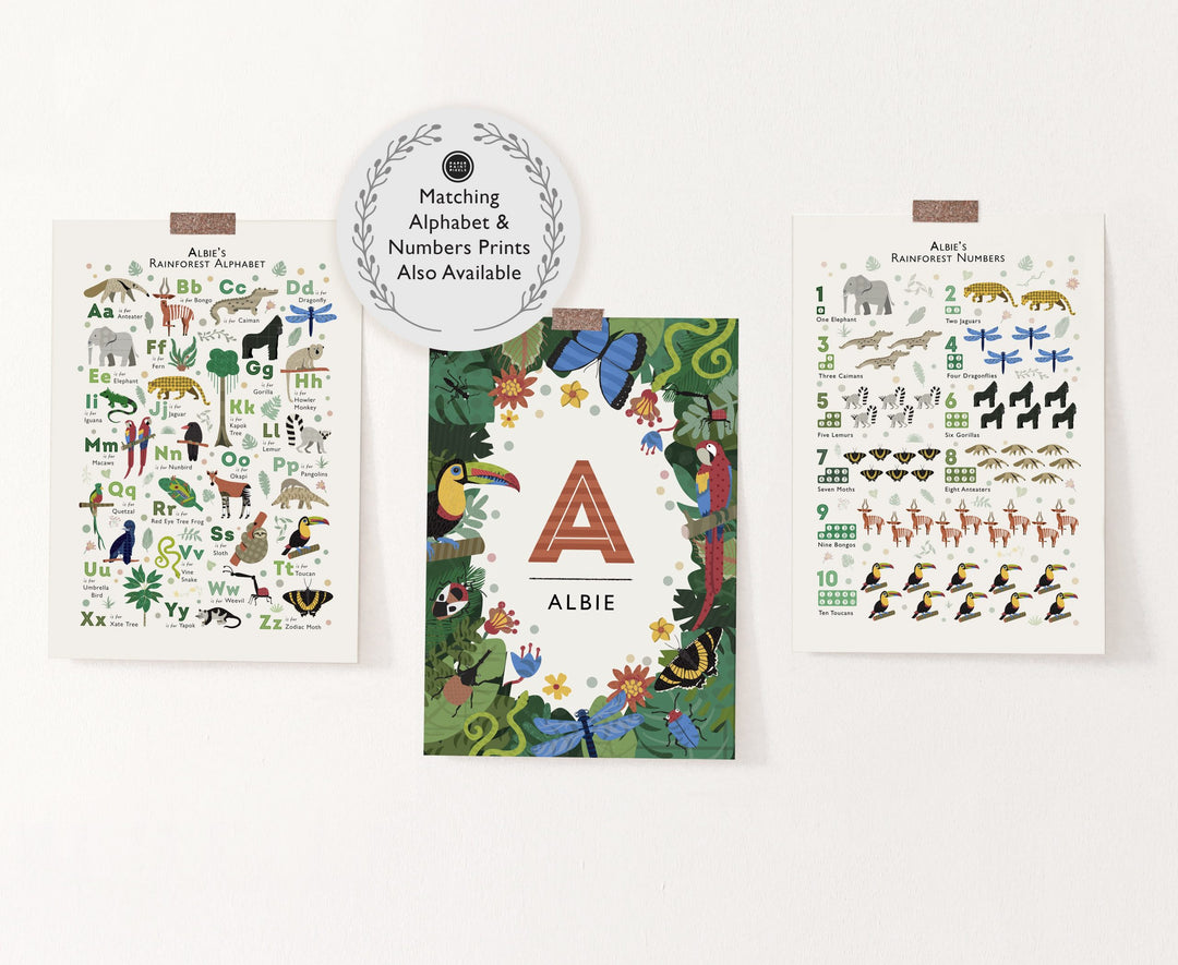 Personalised Jungle Animals Nursery Prints Set - PaperPaintPixels