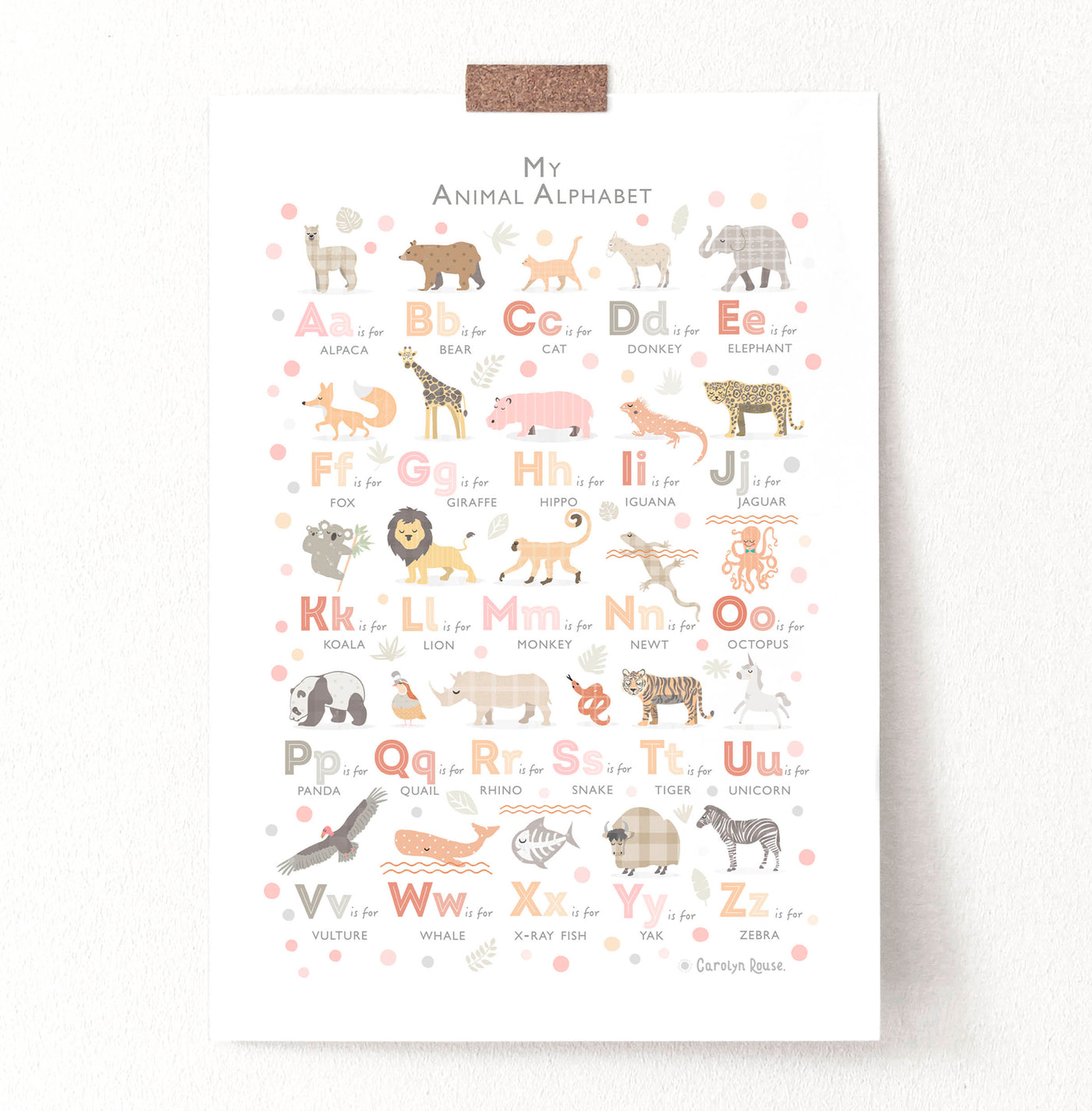 Peach Pink Animal Alphabet Print - PaperPaintPixels