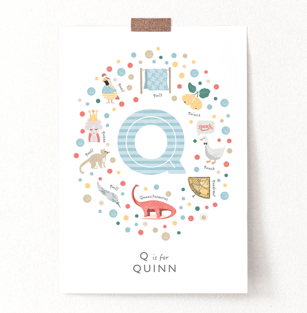 Boys Initial Letter Q Print - PaperPaintPixels