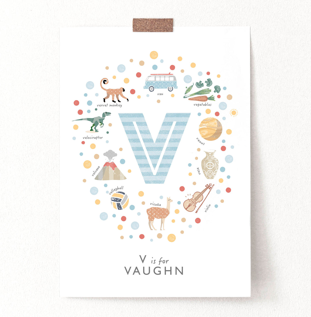 Boys Initial Letter V Print - PaperPaintPixels