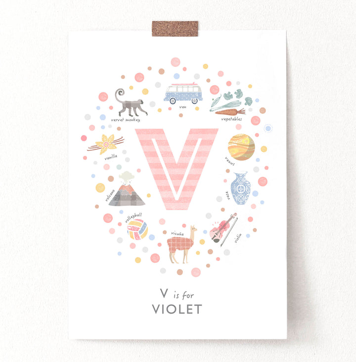 Girls Initial Letter V Print - PaperPaintPixels