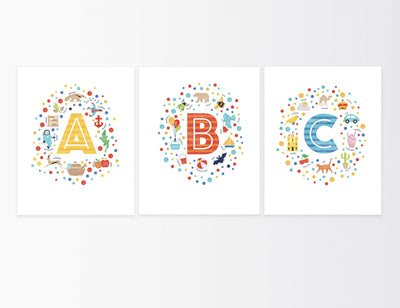 Nursery Decor Letter Prints - ABC - PaperPaintPixels
