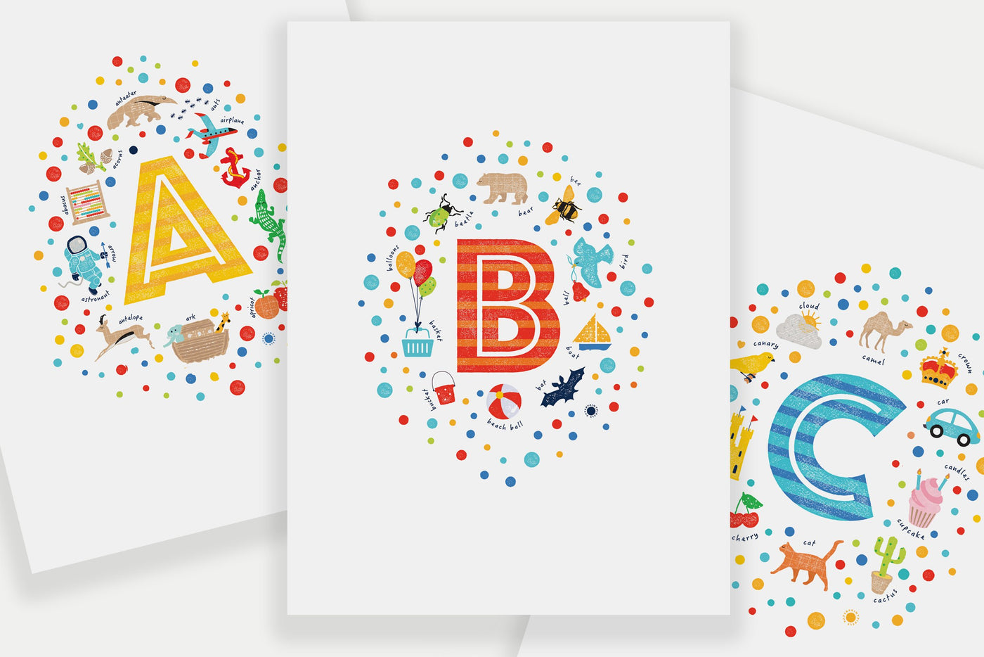 Nursery Decor Letter Prints - ABC - PaperPaintPixels