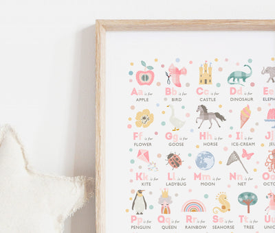 Pink Alphabet Nursery Print - PaperPaintPixels