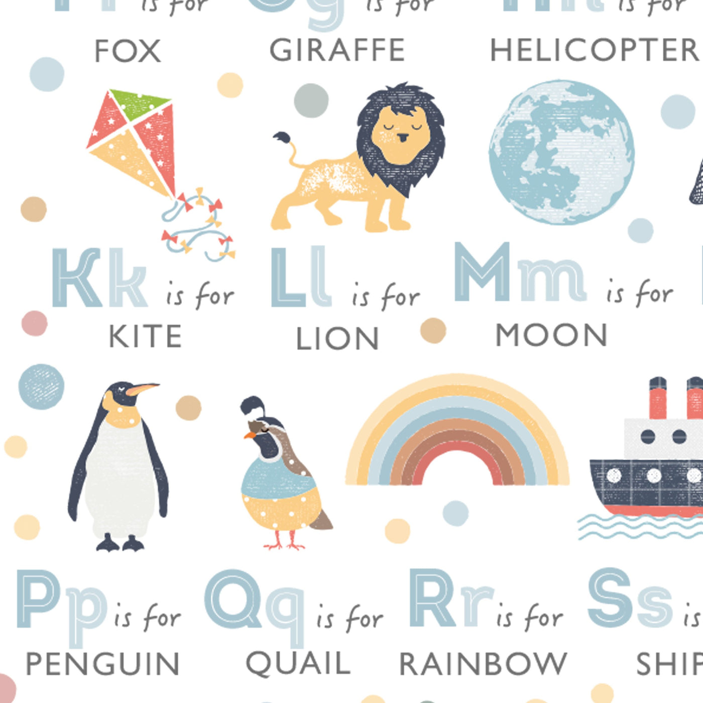 Close up of the illustration detail of the Boys Alphabet Nursery Print