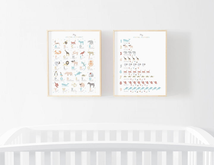 Animal Alphabet and Numbers Nursery Prints Set - PaperPaintPixels