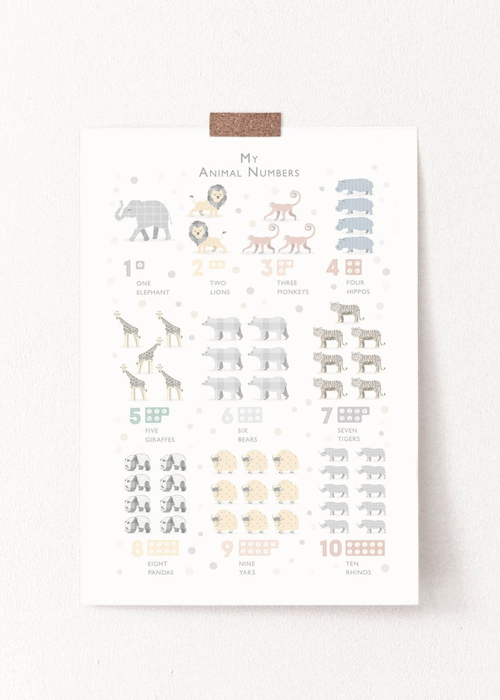 Animal Alphabet & Numbers Print Set in Grey Tones - PaperPaintPixels