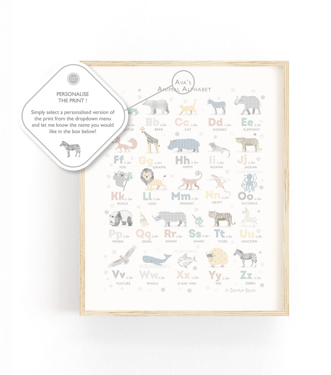 Animal Alphabet & Numbers Print Set in Grey Tones - PaperPaintPixels