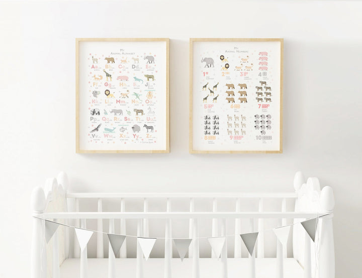Peach Animal Alphabet Print Set of Two Prints - PaperPaintPixels