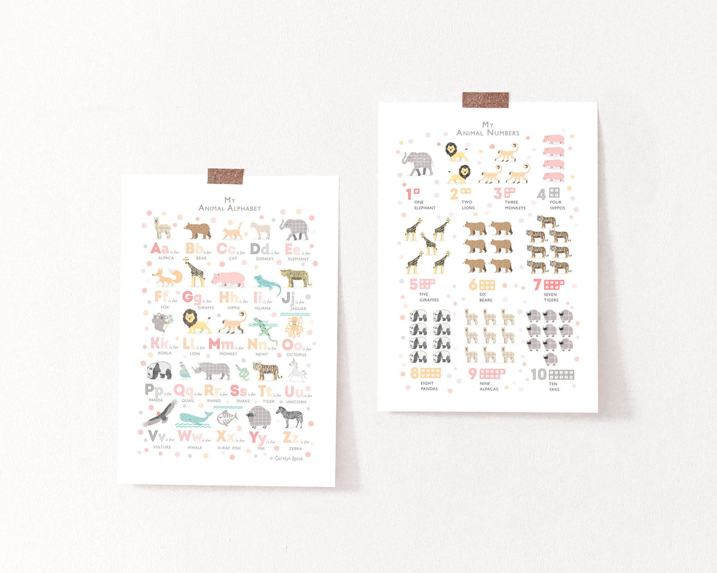 Peach Animal Alphabet Print Set of Two Prints - PaperPaintPixels