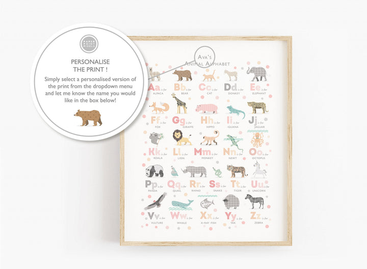 Peach Animal Alphabet Print Set of Two Prints - PaperPaintPixels