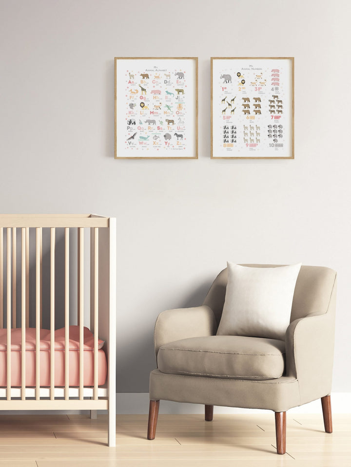 Peach Animal Alphabet Print Set of Two Prints - PaperPaintPixels