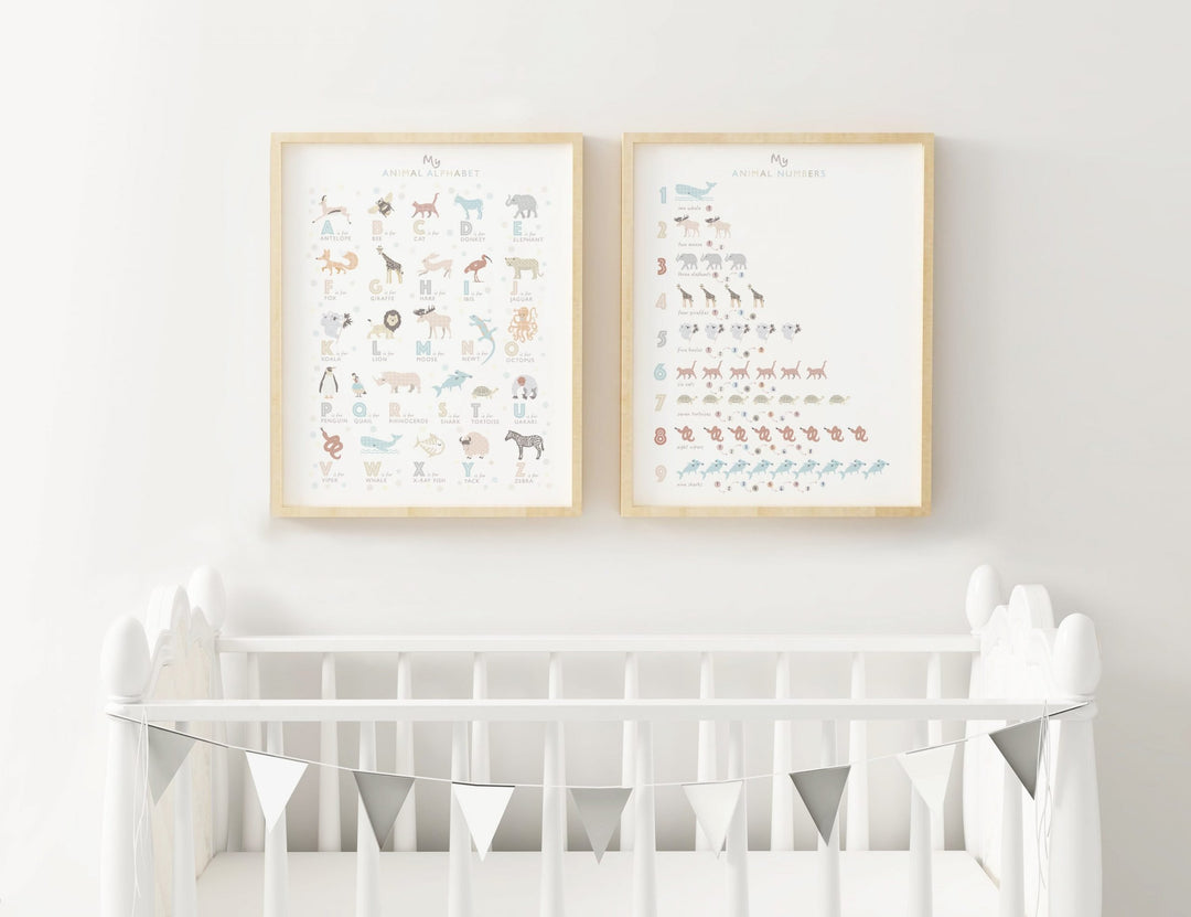Neutral Animal Nursery Prints Set - PaperPaintPixels