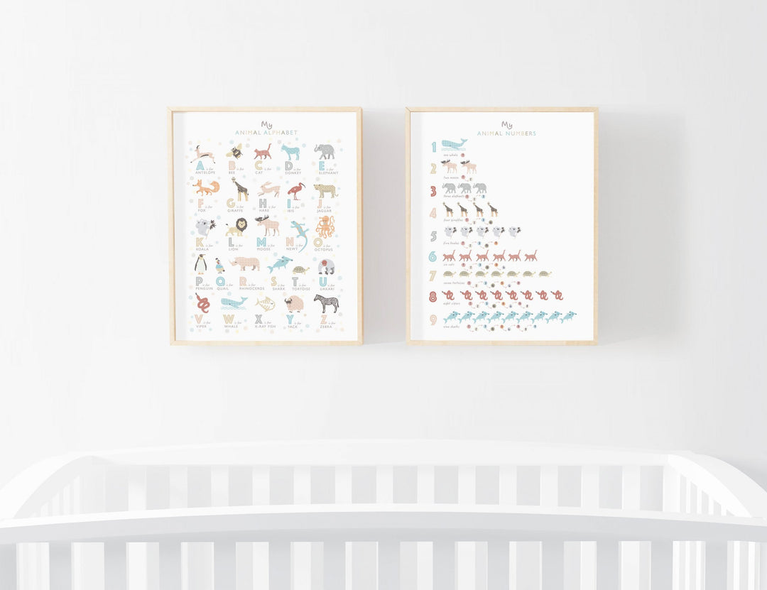 Neutral Animal Nursery Prints Set - PaperPaintPixels