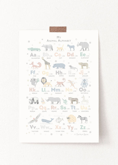 Grey Safari Animal Alphabet Print - PaperPaintPixels