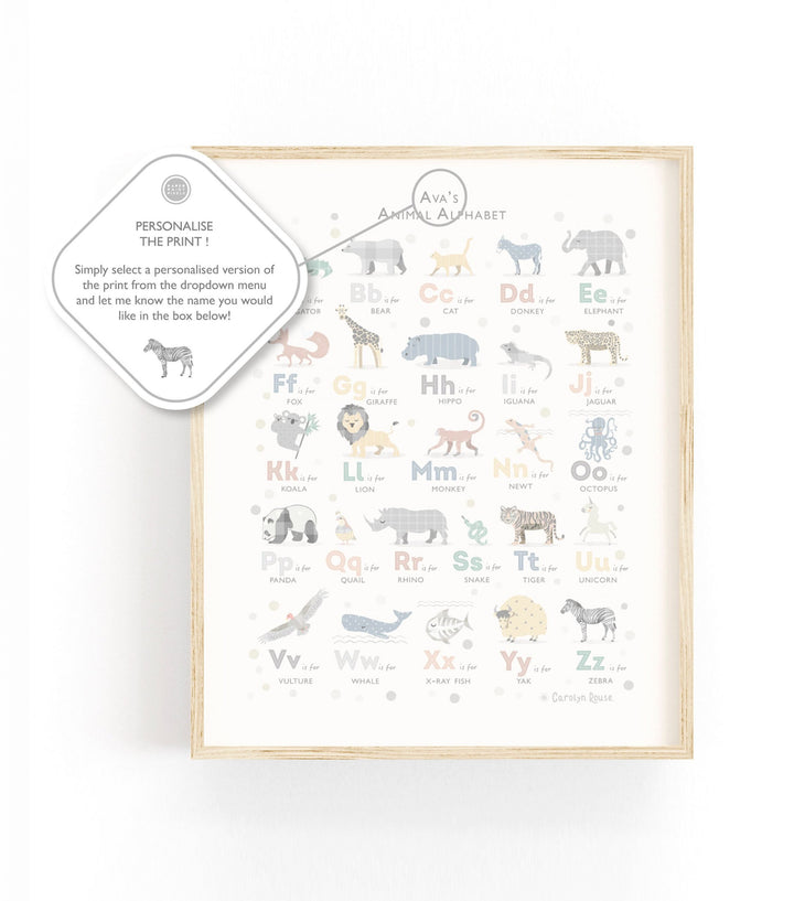 Grey Animal Alphabet & Numbers Print Set - PaperPaintPixels