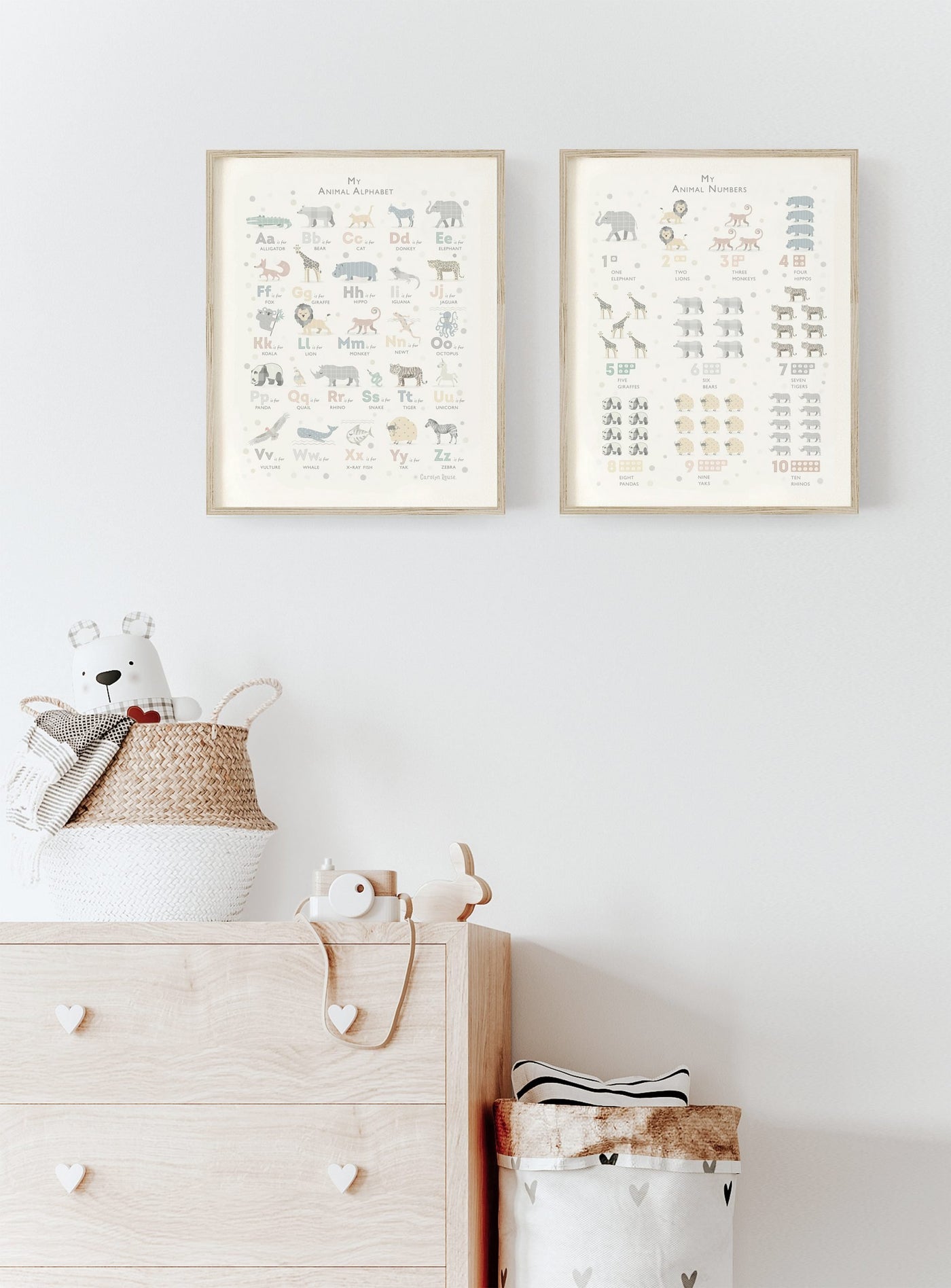 Grey Animal Alphabet & Numbers Print Set - PaperPaintPixels