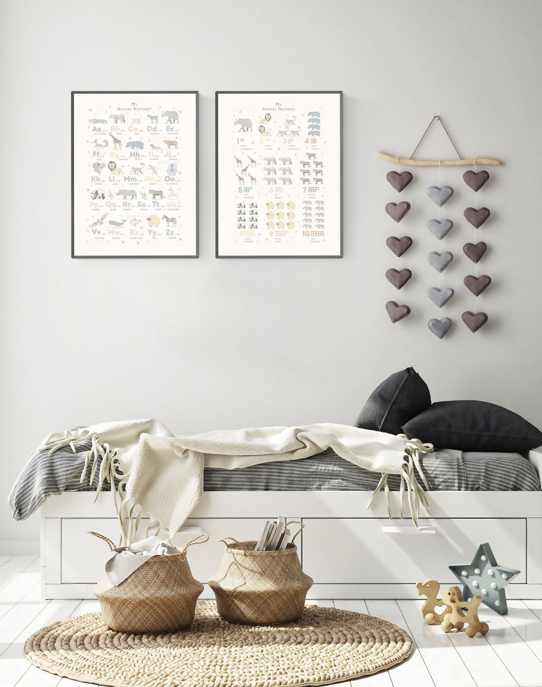 Grey Animal Alphabet & Numbers Print Set - PaperPaintPixels