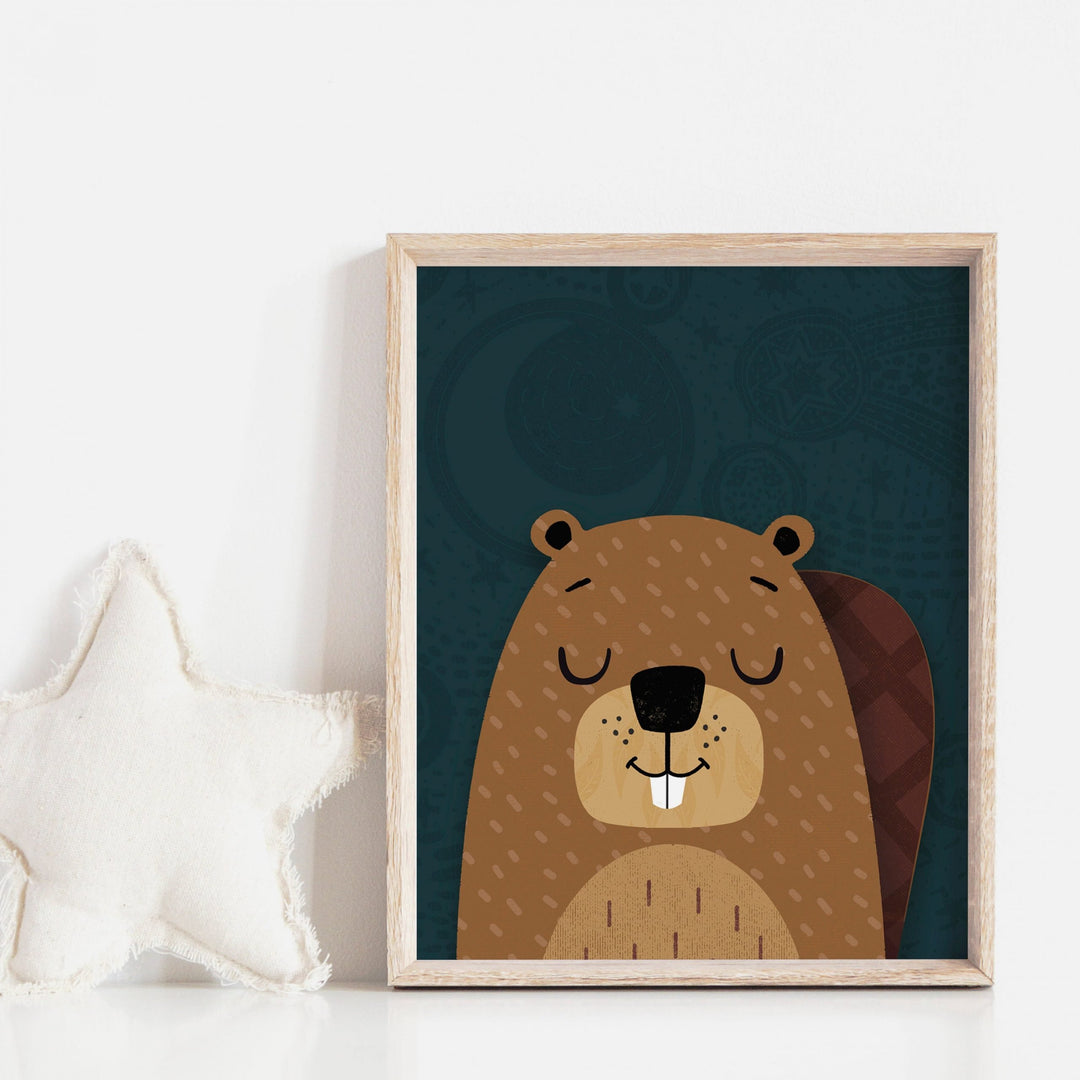 Woodland Beaver Nursery Print - PaperPaintPixels