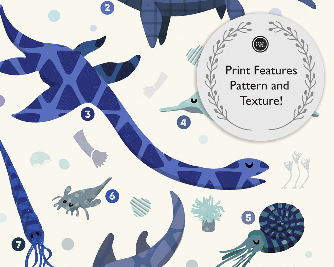 Blue Dinosaur Print - PaperPaintPixels