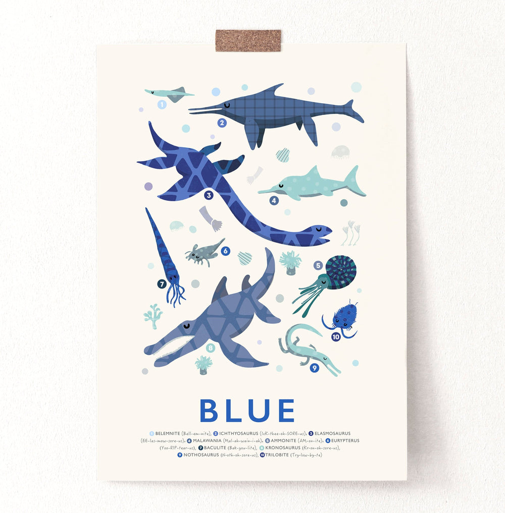 Blue Dinosaur Print - PaperPaintPixels
