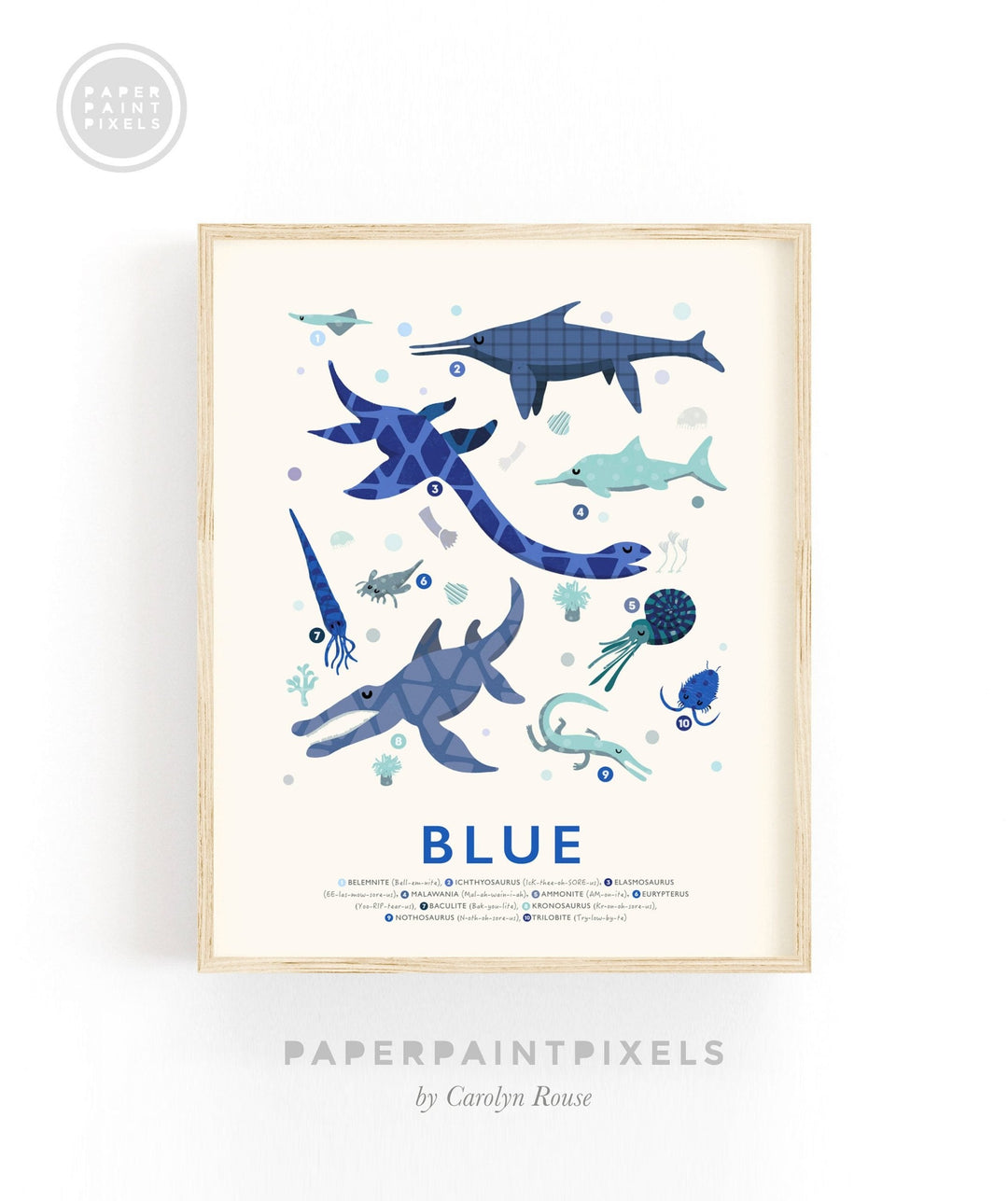 Blue Dinosaur Print - PaperPaintPixels