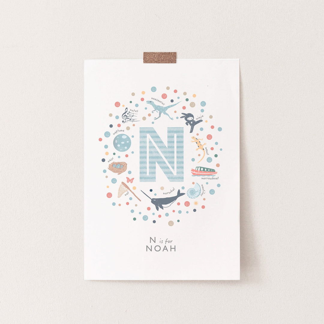 Boys Initial Letter N Print - PaperPaintPixels