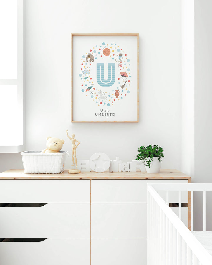 Boys Initial Letter U Print - PaperPaintPixels