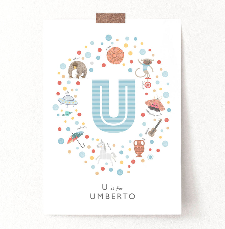 Boys Initial Letter U Print - PaperPaintPixels
