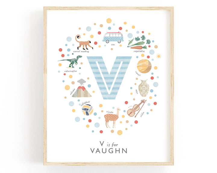 Boys Initial Letter V Print - PaperPaintPixels