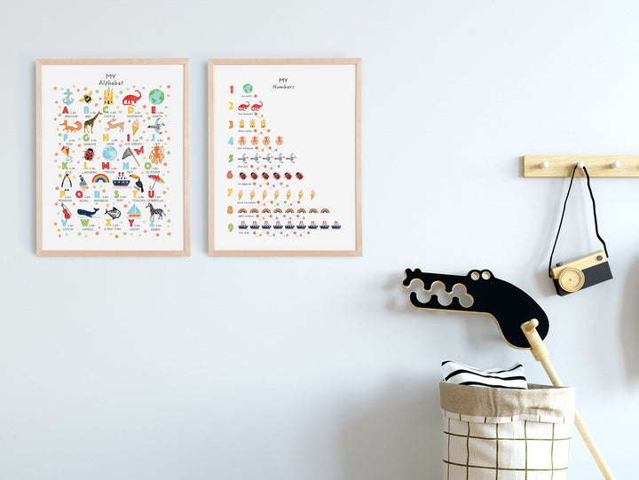 Bright Alphabet and Numbers Nursery Art Set - PaperPaintPixels