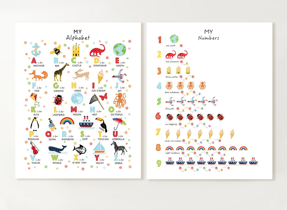 Bright Alphabet and Numbers Nursery Art Set - PaperPaintPixels