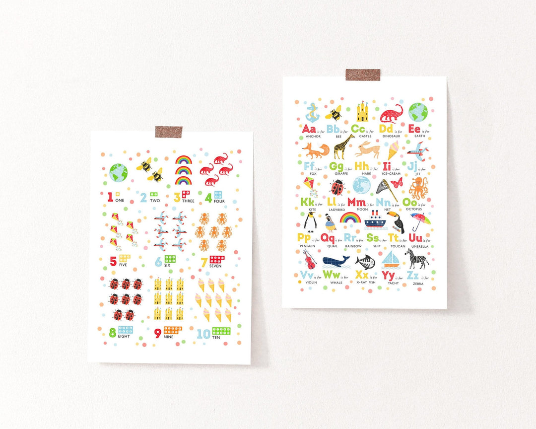 Bright Alphabet Print and Numbers Print Set - PaperPaintPixels