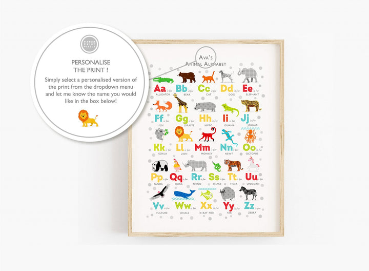 Bright Animal Alphabet Print - PaperPaintPixels