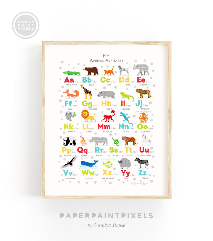 Bright Animal Alphabet Print - PaperPaintPixels