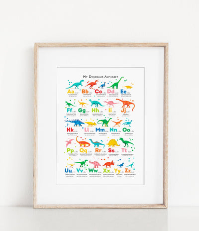 Bright Dinosaur Alphabet Poster - PaperPaintPixels