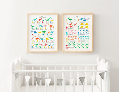 Bright Dinosaur Alphabet and Numbers Print Set of Two - PaperPaintPixels