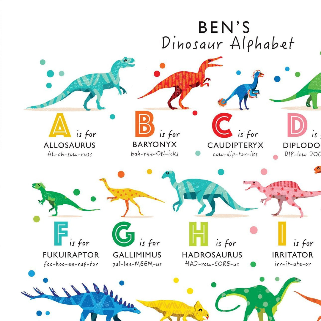 Bright Rainbow Dinosaur A - Z Print for Boys and Girls. - PaperPaintPixels