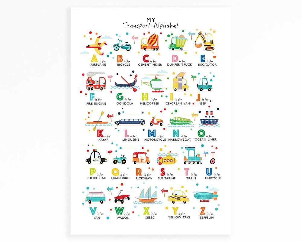Bright Transport Alphabet Print - PaperPaintPixels