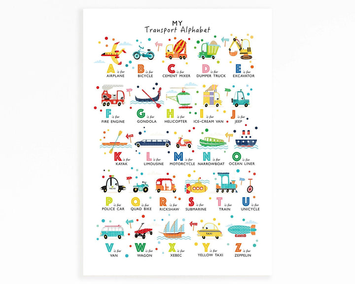 Bright Transport Alphabet Print - PaperPaintPixels