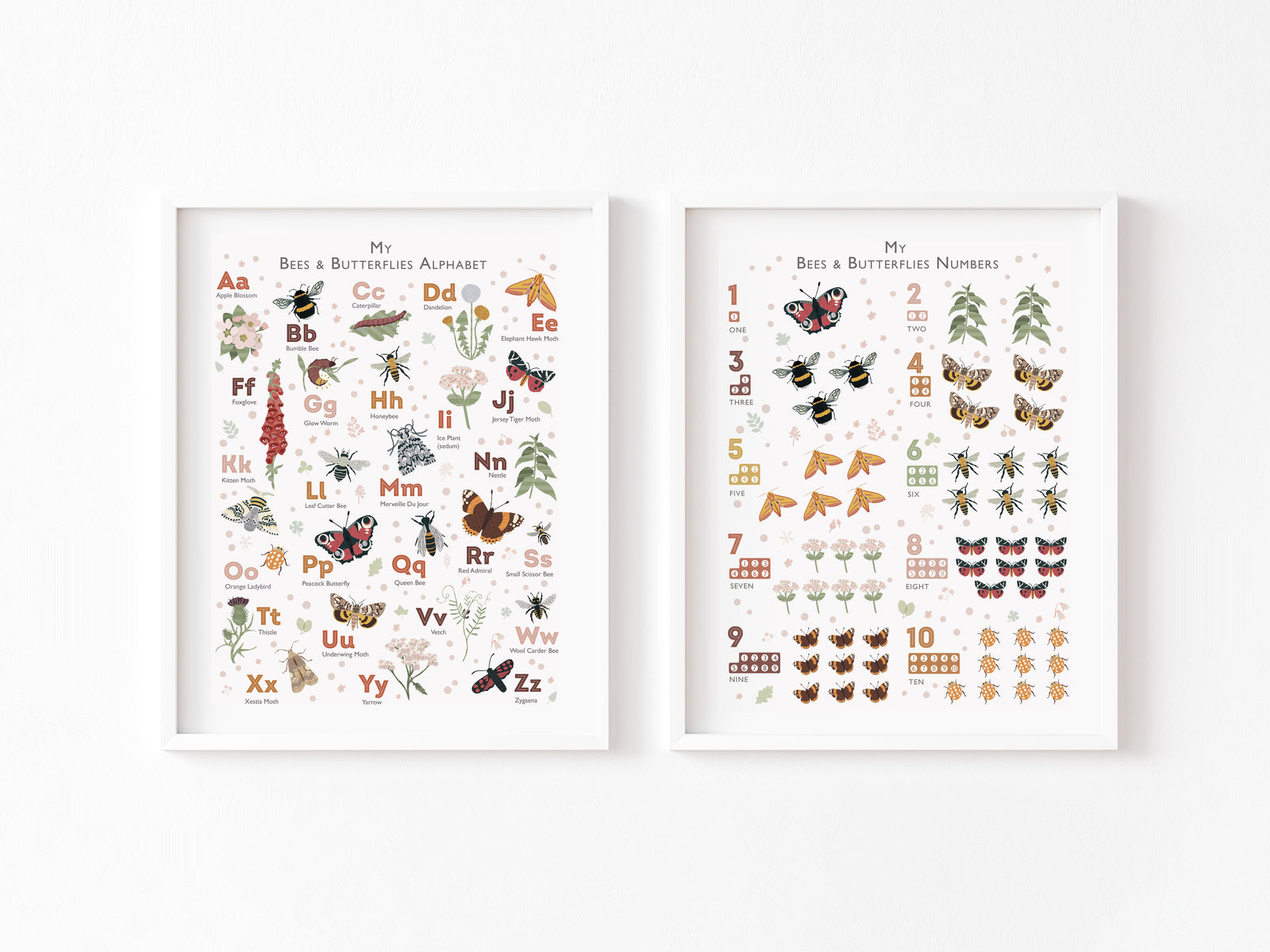 Butterflies & Bees Nursery Print Set - PaperPaintPixels