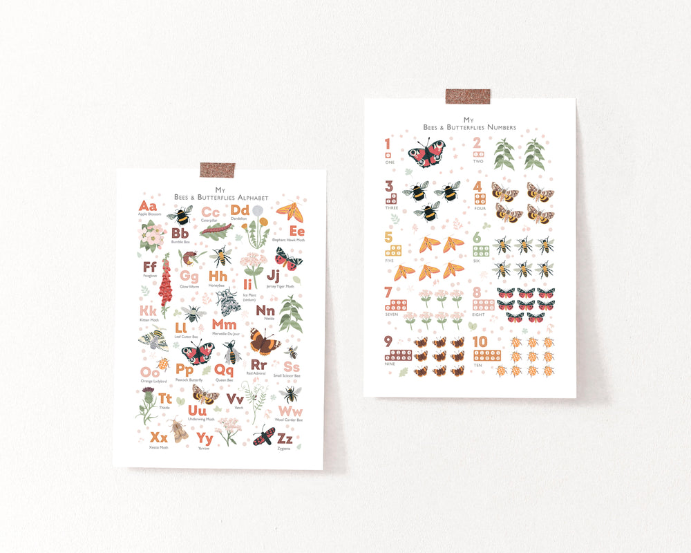 Butterflies & Bees Nursery Print Set - PaperPaintPixels