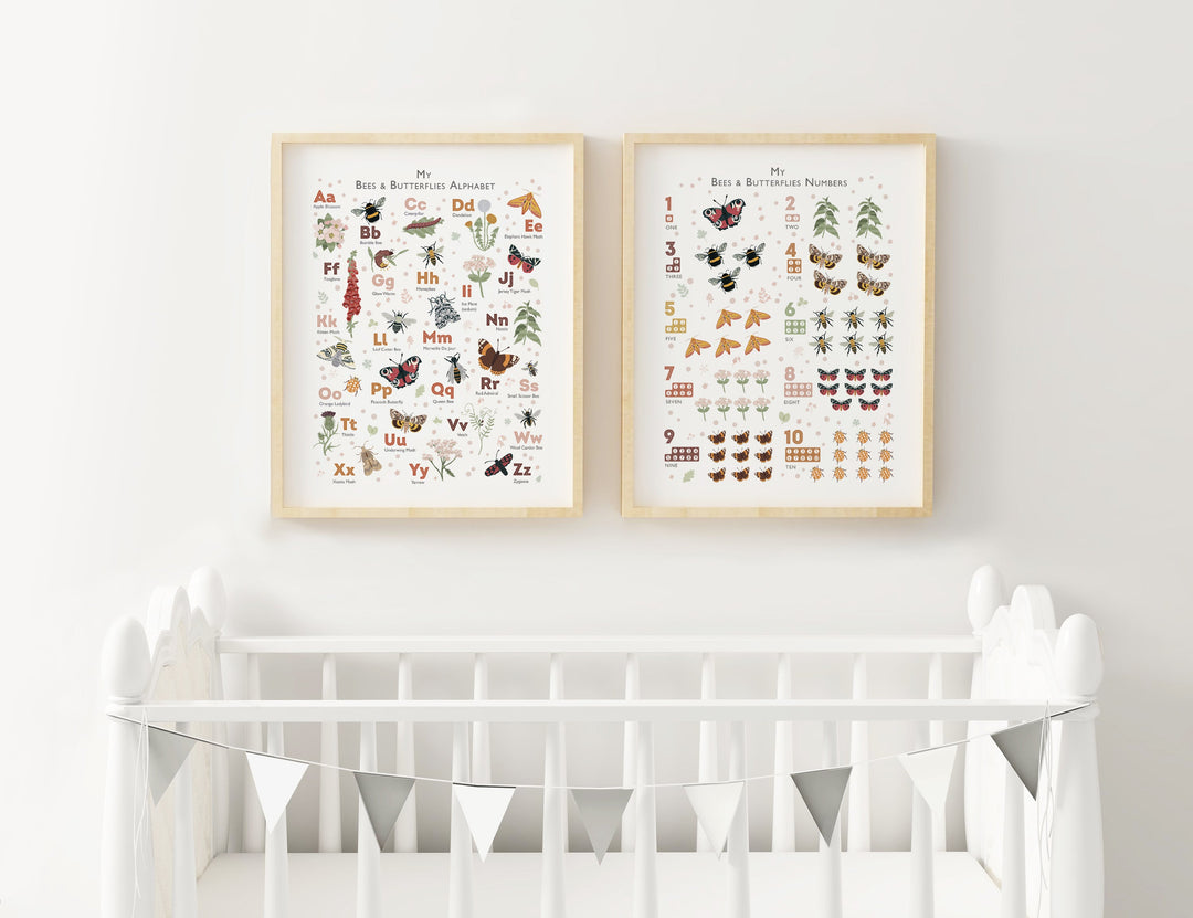 Butterflies & Bees Nursery Print Set - PaperPaintPixels
