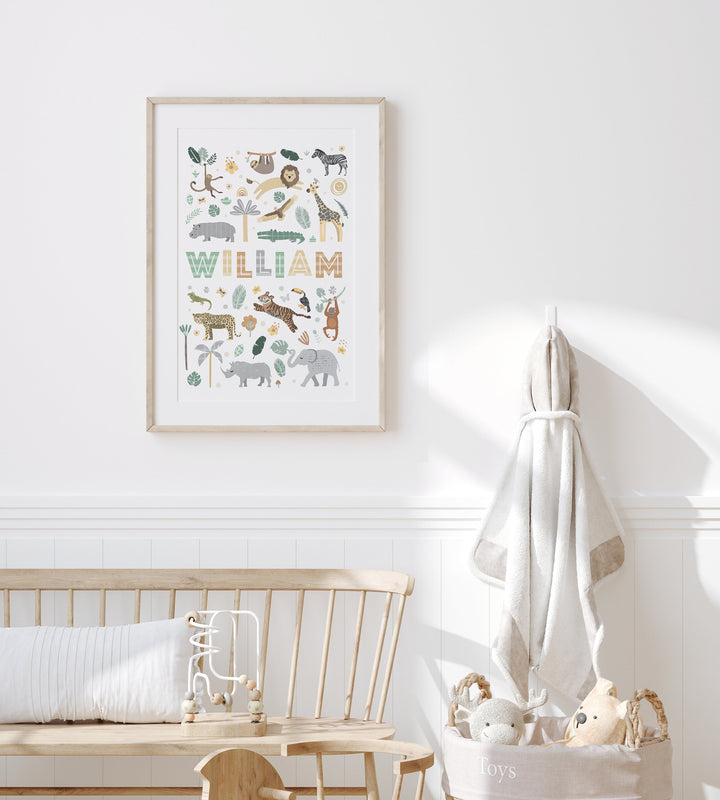Custom Safari Animal Nursery Print - Personalised Wall Art - PaperPaintPixels