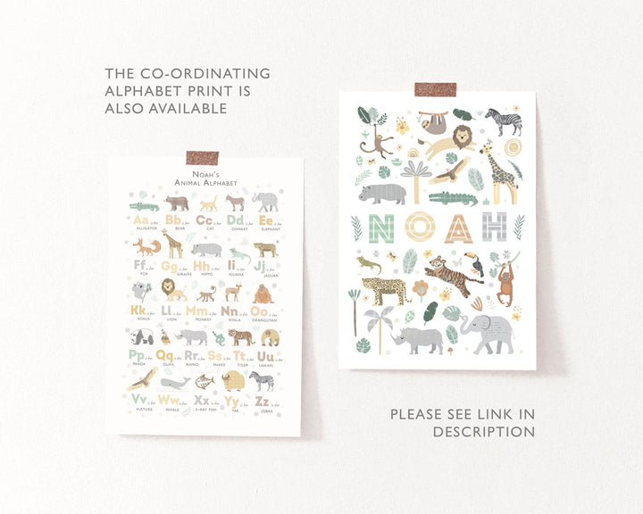 Custom Safari Animal Nursery Print - Personalised Wall Art - PaperPaintPixels