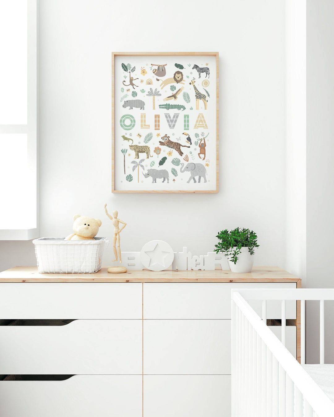 Custom Safari Animal Nursery Print - Personalised Wall Art - PaperPaintPixels