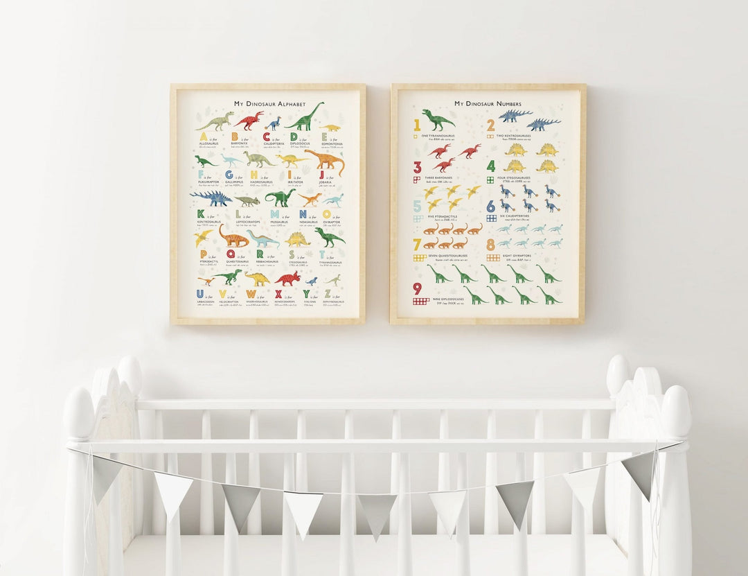 Dinosaur Alphabet and Numbers Print Duo - PaperPaintPixels